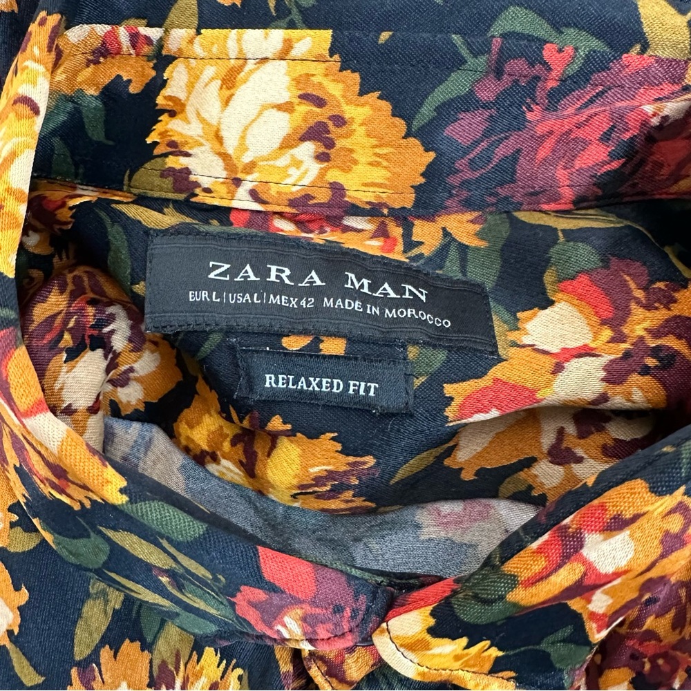 Zara Man Satin Floral Button Down Shirt - Picture 3 of 8